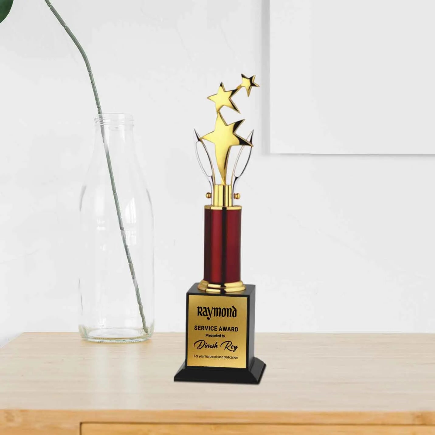 Premium 3-Star Feather Gold Trophy